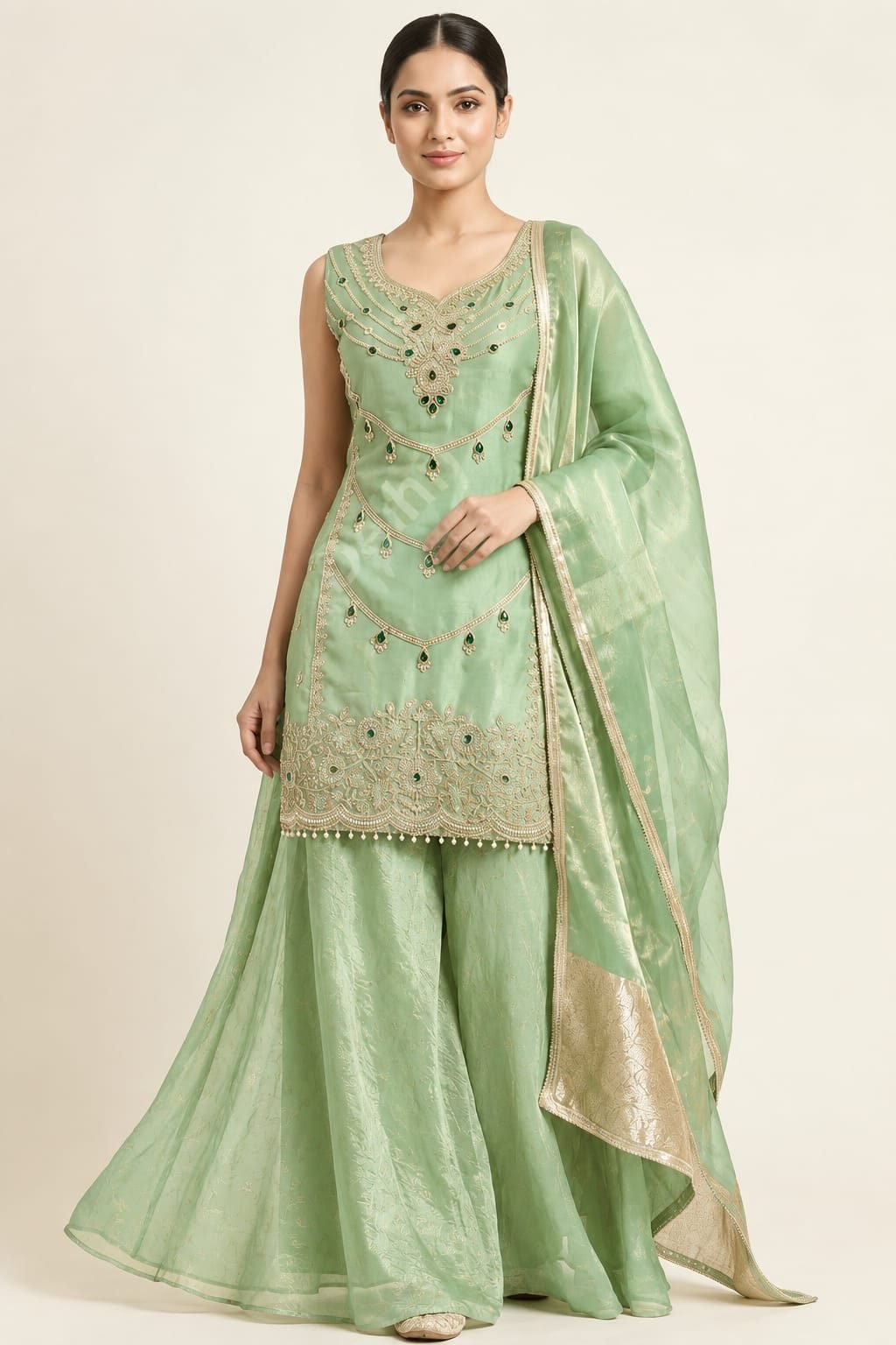 Pink silk sharara suit set thumbnail 3