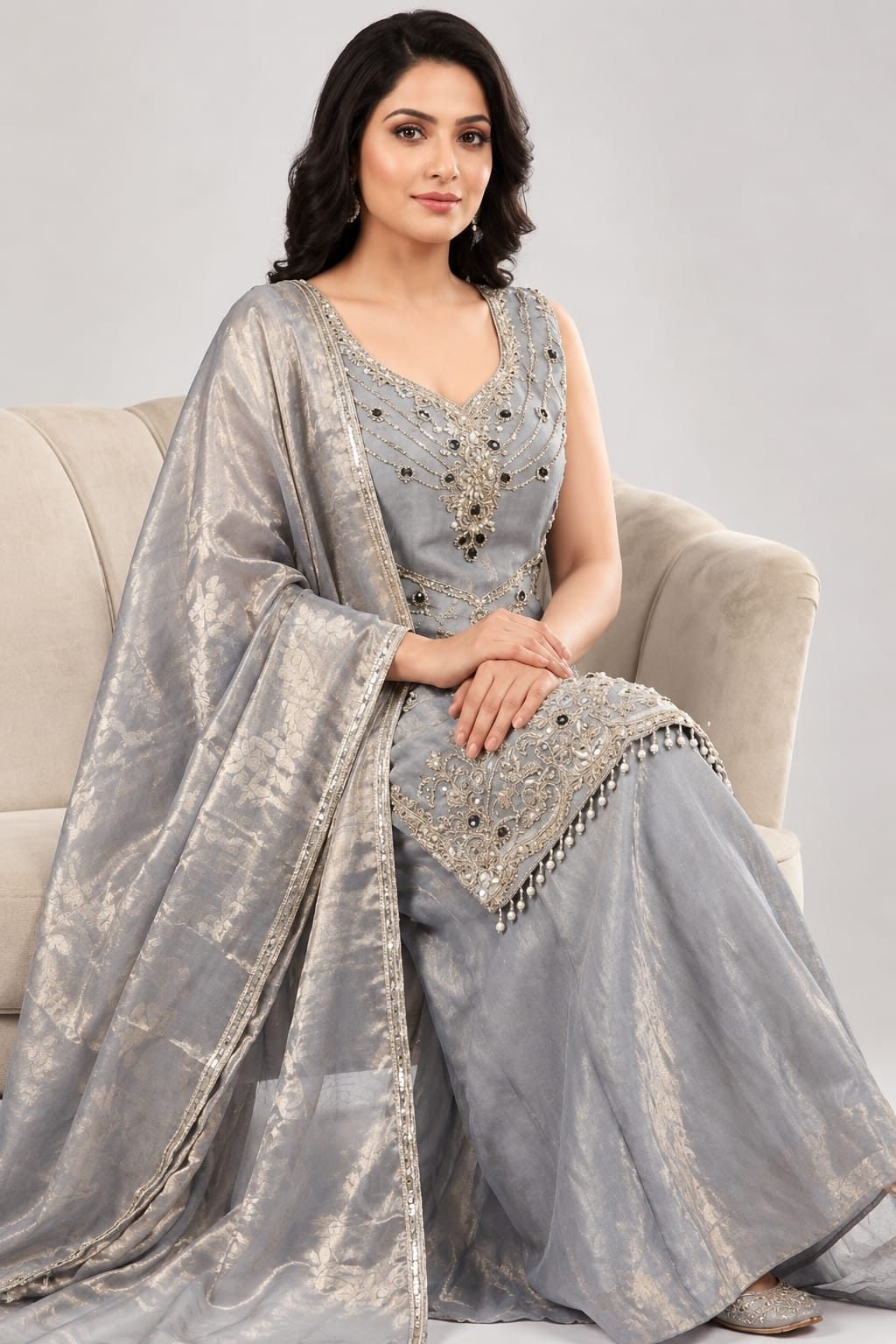 Pink silk sharara suit set thumbnail 2