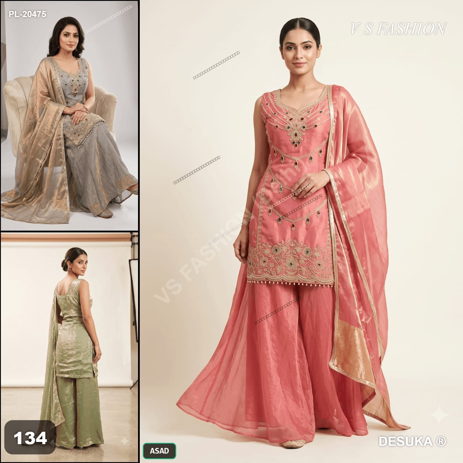 Pink silk sharara suit set